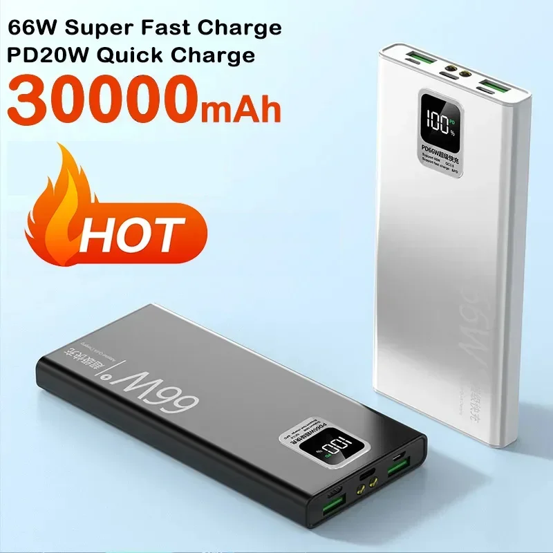 Power Bank 30000mAh with USB Output 66W Fast Charging Powerbank External Battery Pack for iPhone Huawei Xiaomi Samsung Powerbank