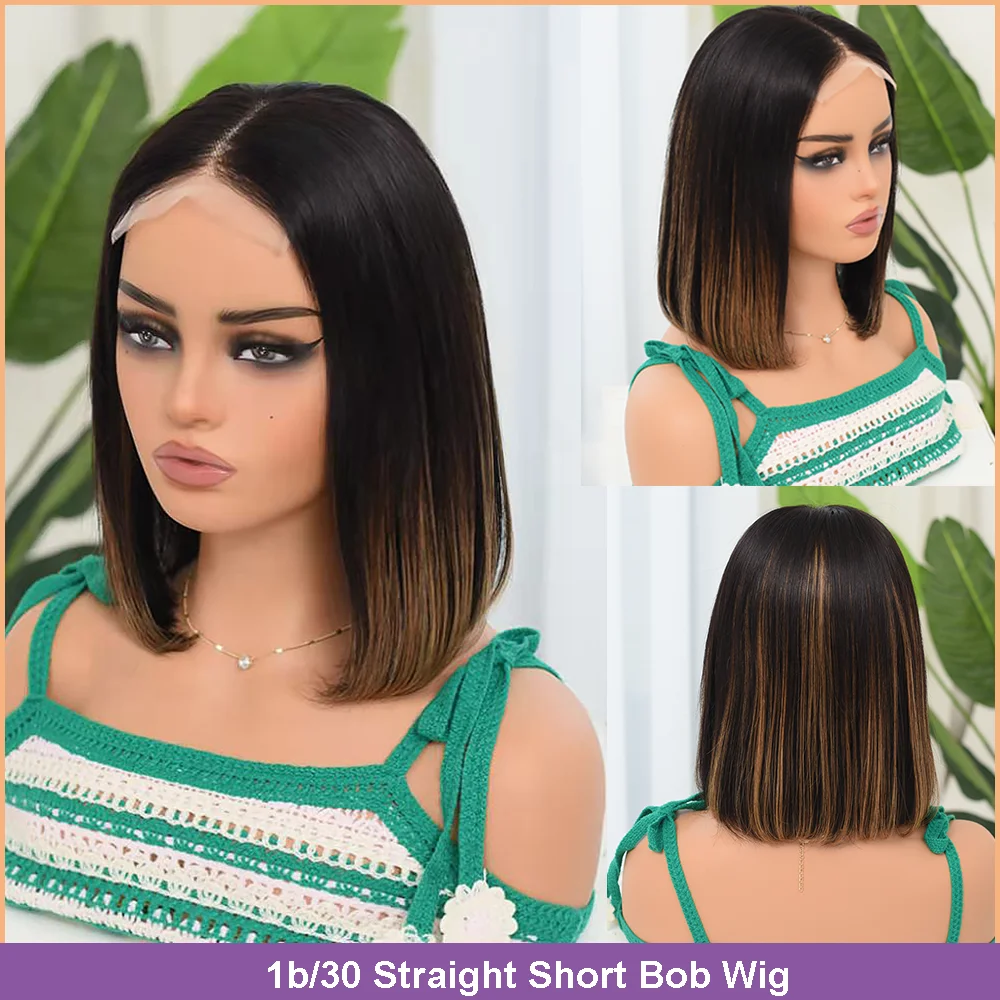 1B/30 Ombre Color Short Straight Lace Front Human Hair Wigs With Baby Hair PrePlucked Brazilian Straight Short Bob Wig For women