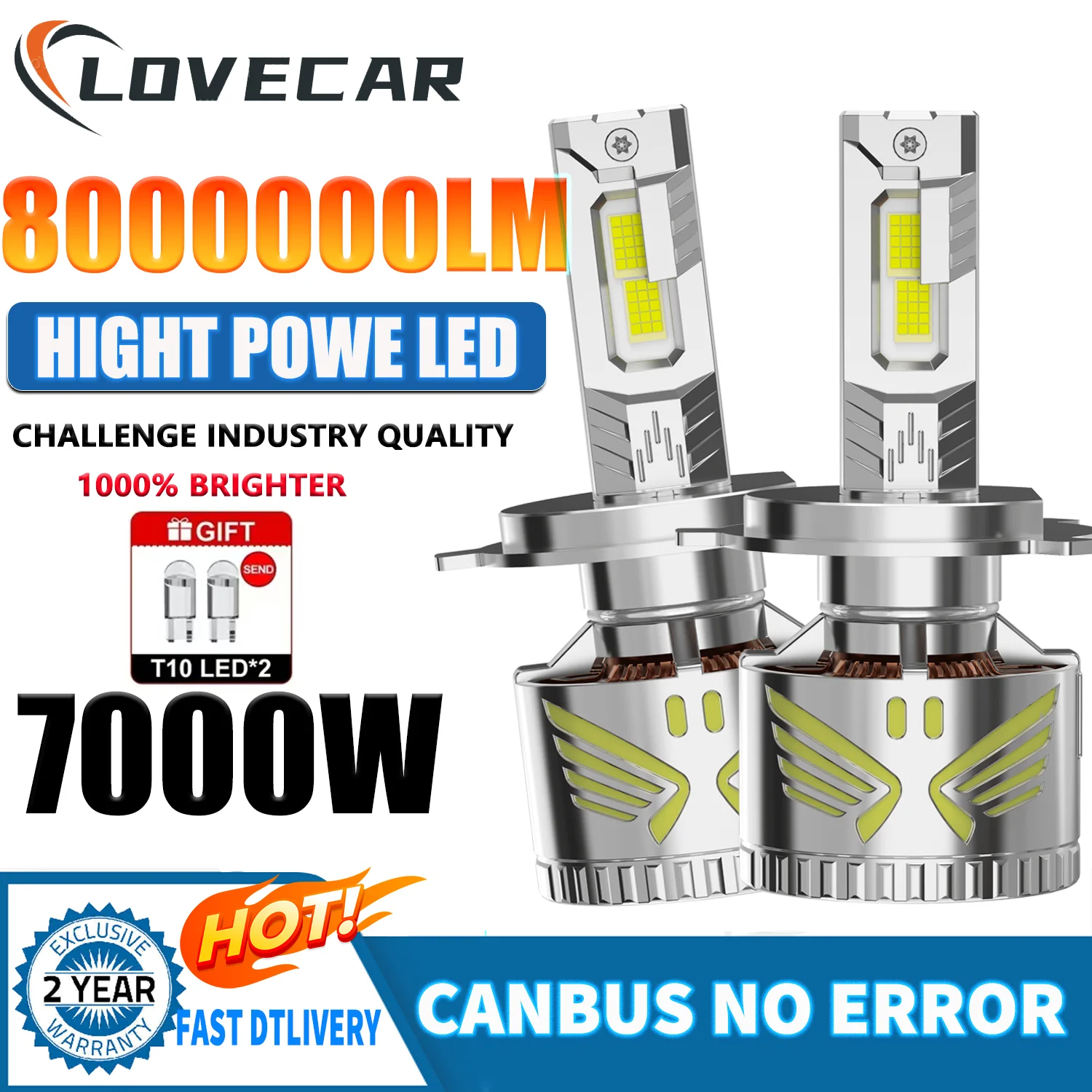 

LOVECAR Super Bright 5000000LM 7000W Wireless H7 Auto Car LED Headlight Bulbs Turbo Daytime Running Light 12V Car Light