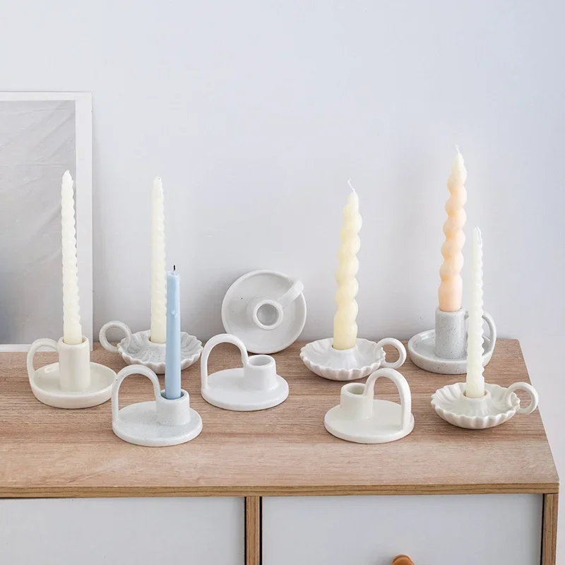 Ceramic Candlestick Holder for Home Decoration Pottery Candle Holders with Handle for Taper Candles Incense Table Centerpiece