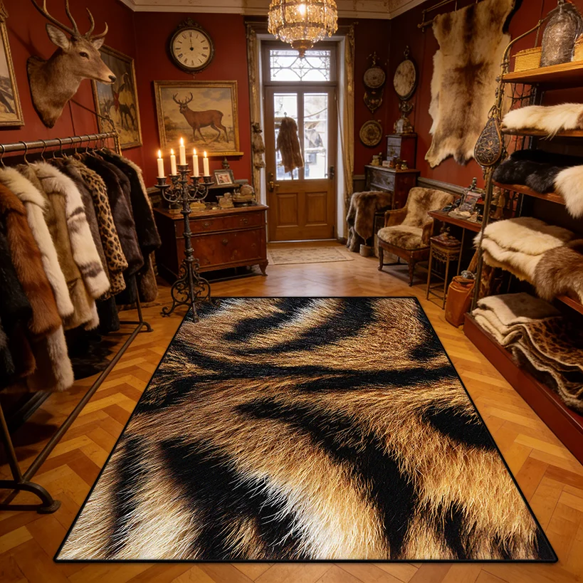 

Современный мех животных с 3D узором, мягкий ковер для гостиной, противоскользящий пушистый магазин, украшение, роскошный ковер, большой размер, легко чистящиеся напольные коврики