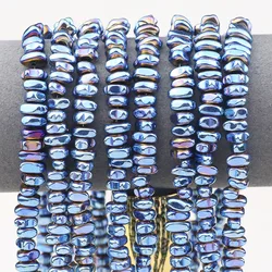 About 4-10mm Light Blue Irregular Gravel Hematite Natural Stone Spacer Loose Beads For Jewelry Making DIY Bracelet Necklace 15''