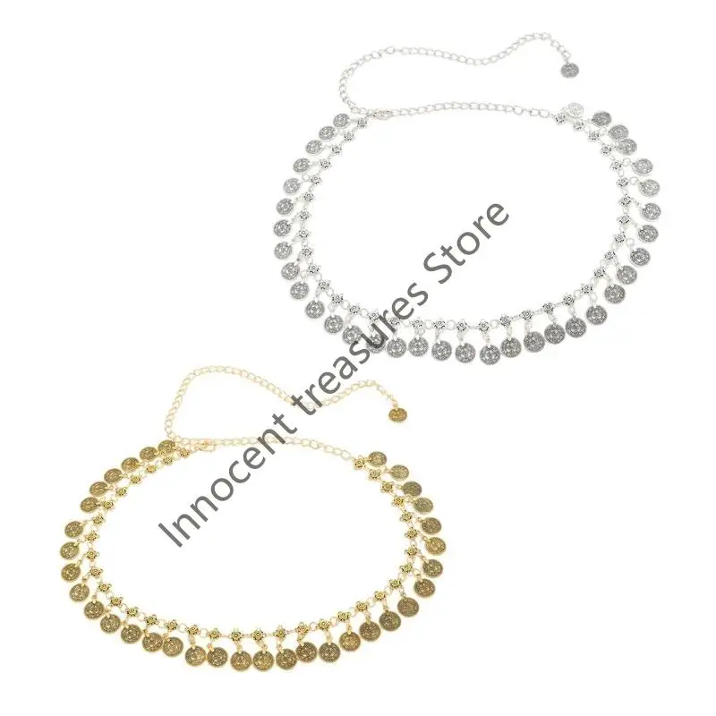 

3XUA Waist Chain with Shaking Metal Ethnic Belt Elegant Beach Party Jewelry Body Accessory for Music Festivals