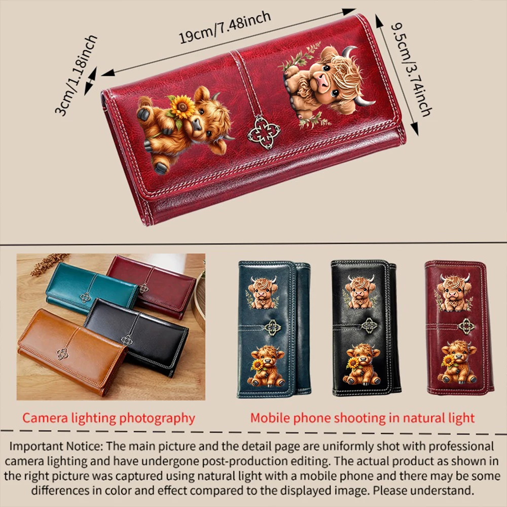 Highland Cow Print Leather Women's Wallet Luxury Long Purses for Women Cards Holder Wallets with Zip Coin Pocket Ladies Handbags