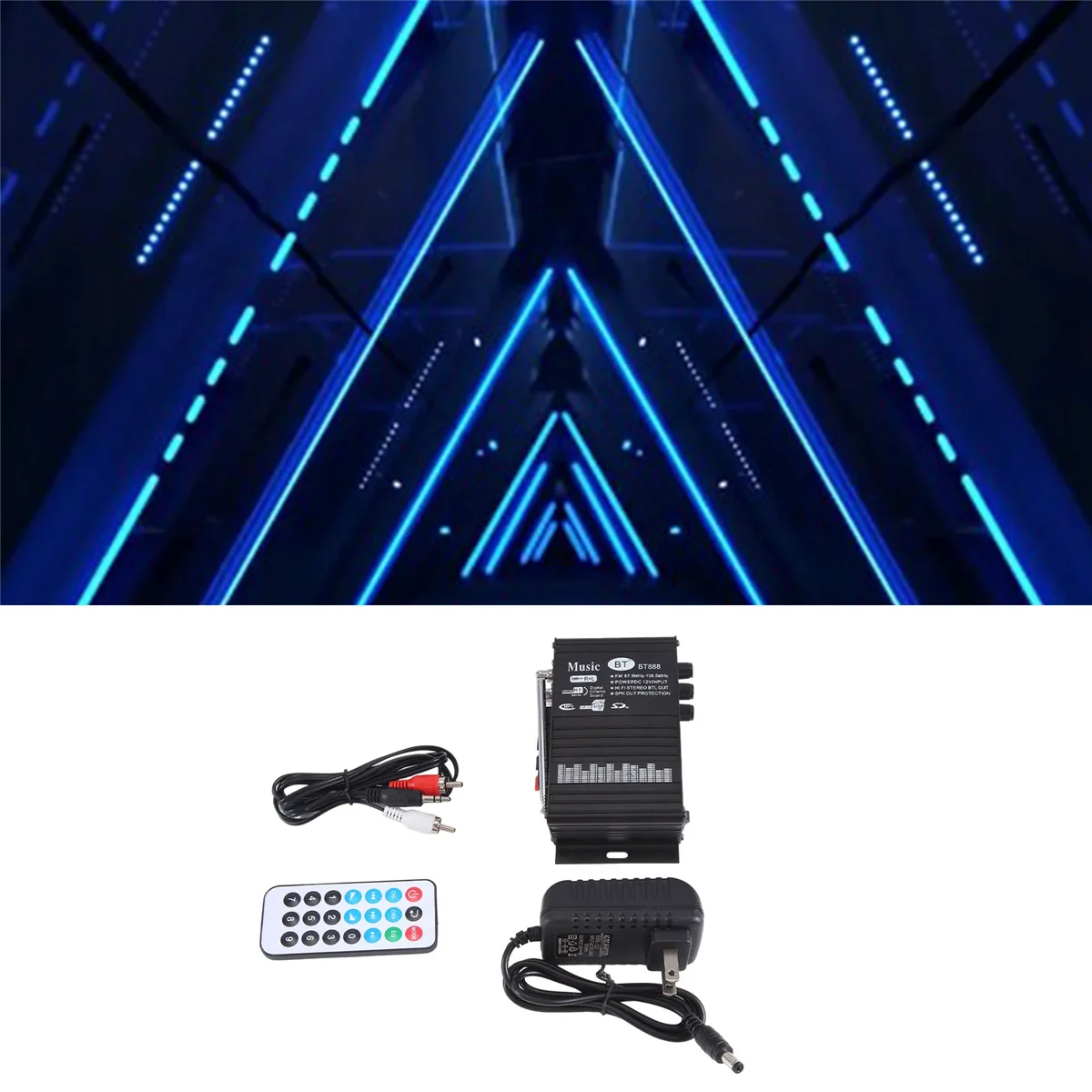 

T06C-BT-888 5.0 Bluetooth Amplifier 12V HIFI 30W+30W Mini Bluetooth Multifunction Amplifier with US Plug