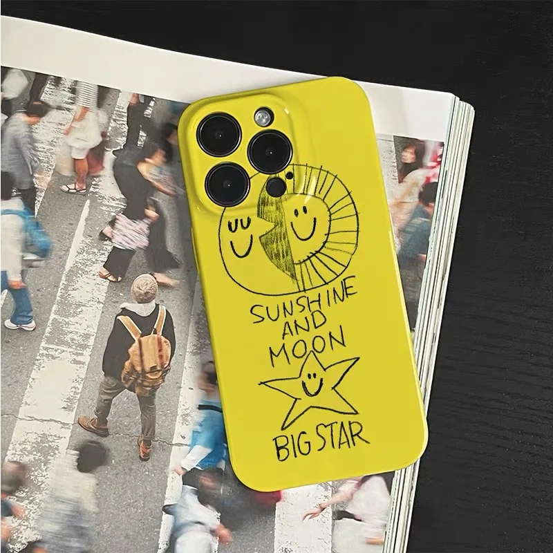 Casing HP Ins Yellow Smiling Star Art untuk IPHONE 17 Air 16E 15 PROMAX 14 Plus 13 12 MINI 11 PRO 16Plus XR Bahan Akrilik