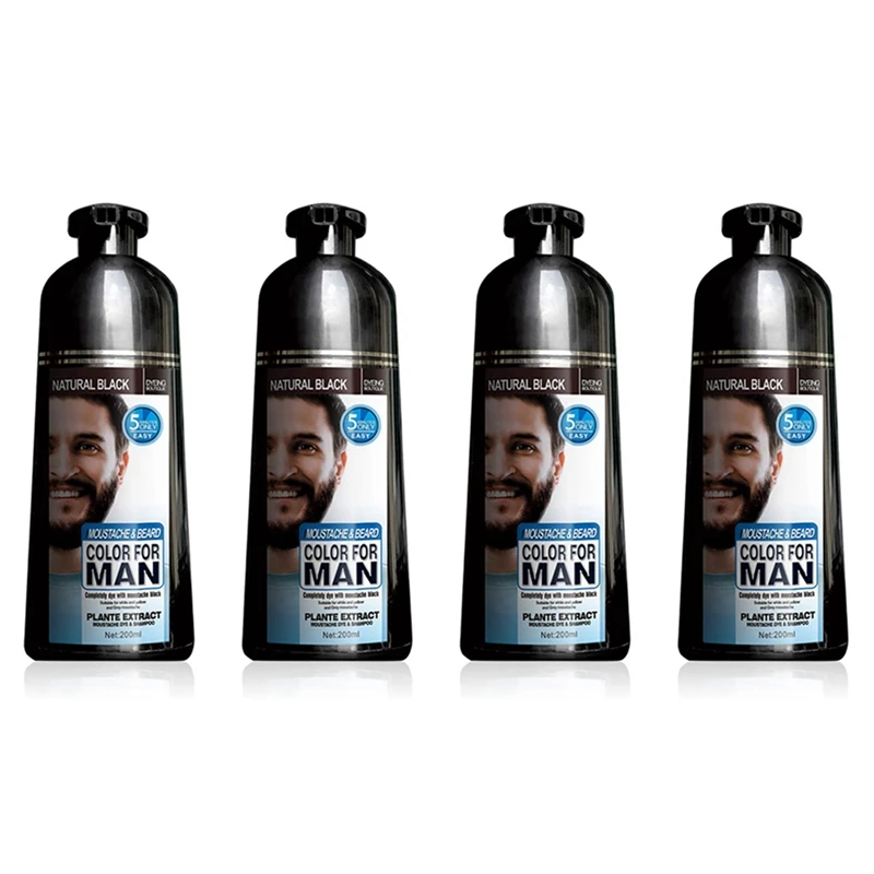 

4X Permanent Beard Dye Shampoo For Men Beard Dying Removal White Grey Beard Hair Men Beard Shampoo 200ML