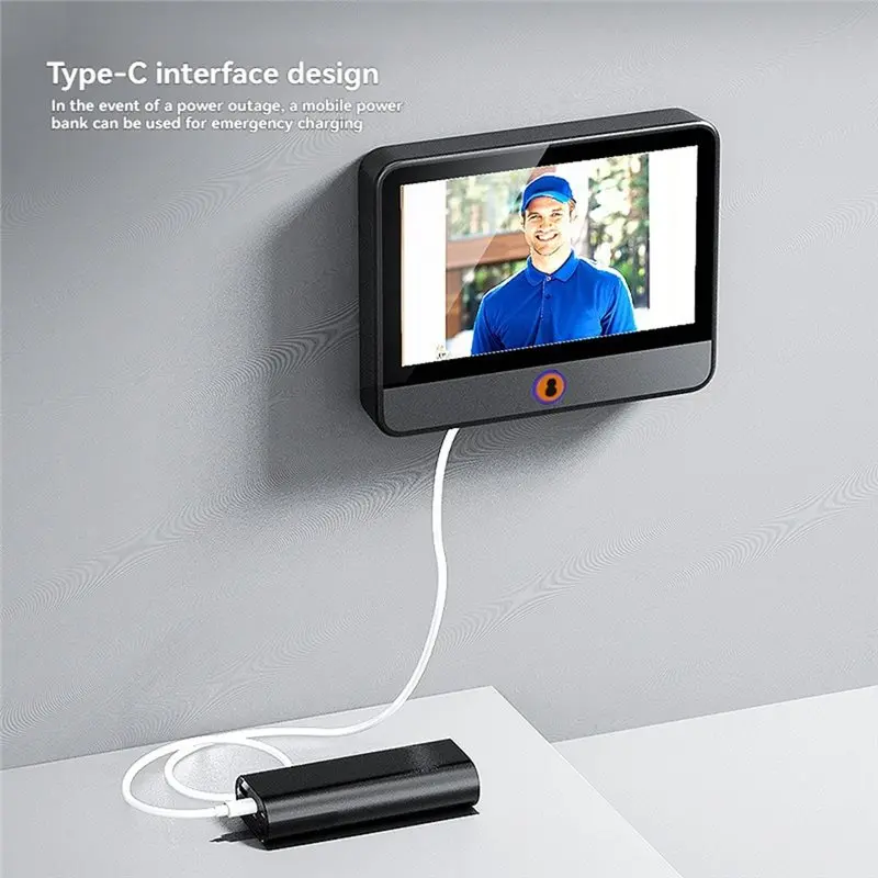 CJSD-Tuya Wifi Campainha Olho Mágico 2MP PIR Câmera de porta com detecção de movimento com tela sensível ao toque de 4,3"