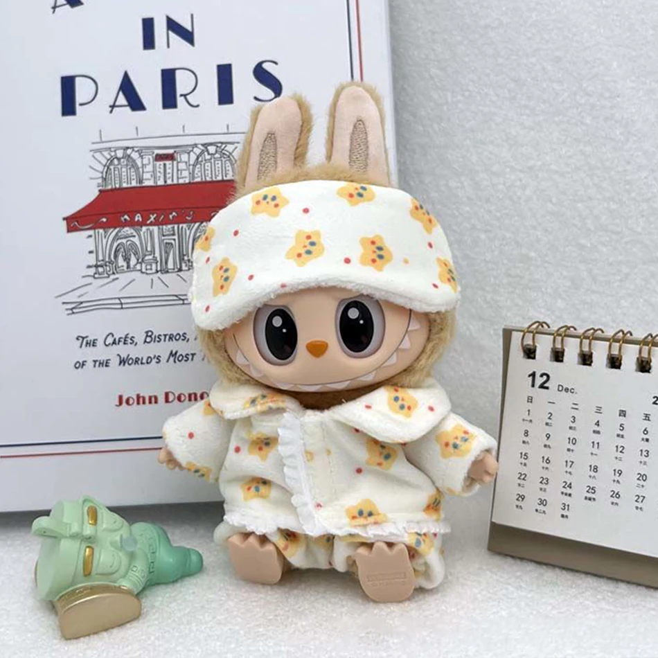 Labubu Mini Pajamas With Eye Mask Three-piece Kawaii 15-17cm V1 V2 Labubu Clothes Cute Idol Plush Doll Accessories Kids Gifts