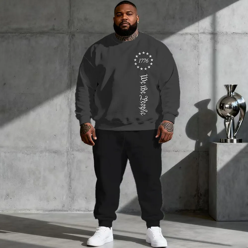 

Комплект мужской толстовки с капюшоном больших размеров S-9xl (2 предмета): текстовый элемент — теплые дышащие принты фразы, идеально подходят для BigT