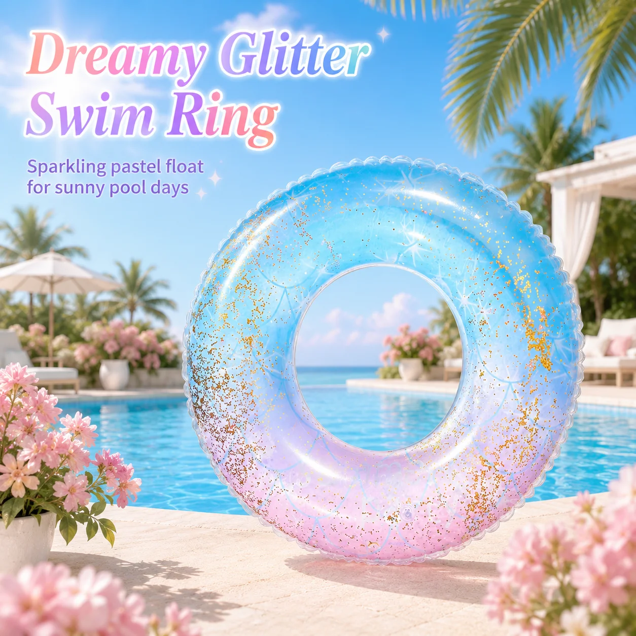 1 Stück Glitzer-Schwimmring Transparenter Pool-Schwimmreifen …