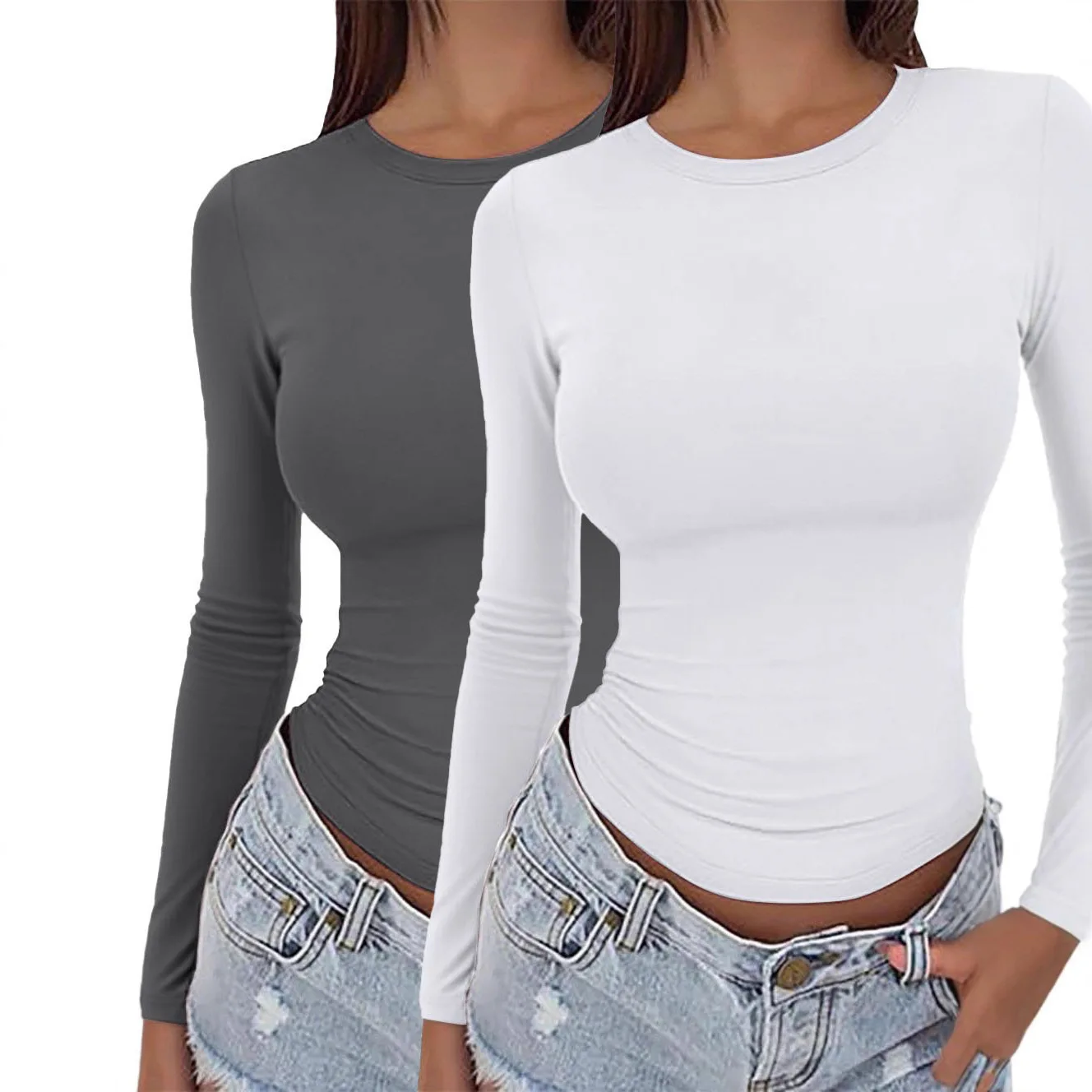 Faionable-Top redondo Ne Slim Fit Base irt para mujer, pantalones largos de cintura alta, tela de seda de leche, ropa Bot de alta calidad