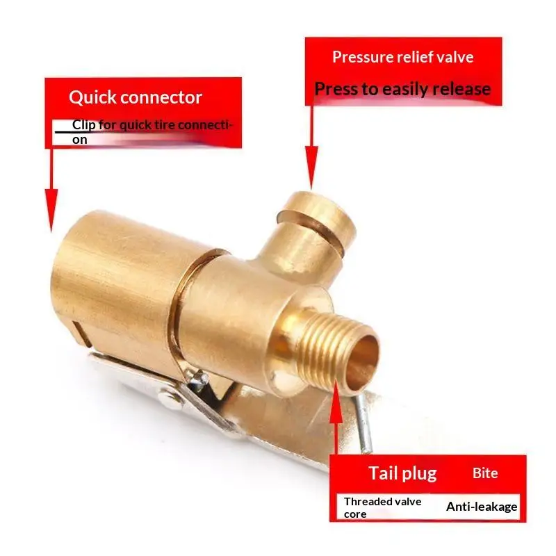 【CMO】Heavy Duty Brass Air Chuck Adapter With Pressure Relief Valve Lock Clip For Car Bike Tire Inflation