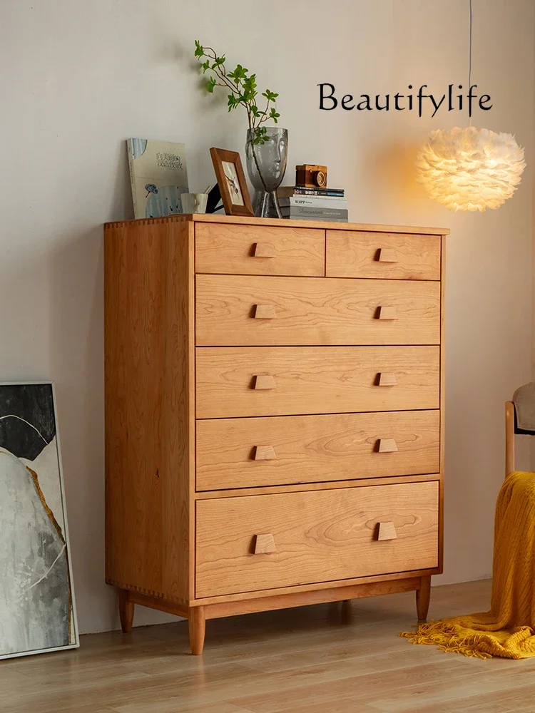 

Japanese-style solid wood chest of drawers Cherry wood home locker Simple modern drawer storage cabinet Oak