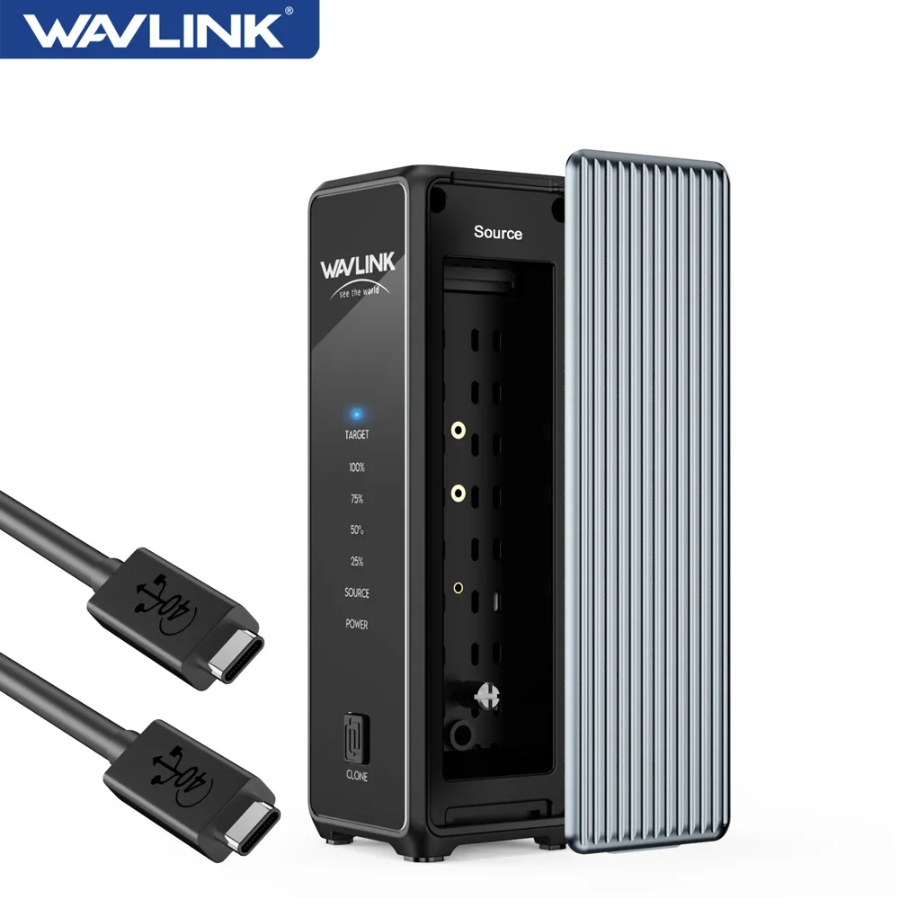 

WAVLINK 40 Гбит/с M.2 USB4 PCIe NVMe Корпус с двумя SSD-накопителями M-Key/(B+M) Key Твердотельный накопитель Внешний корпус UASP Trim Offline Clone