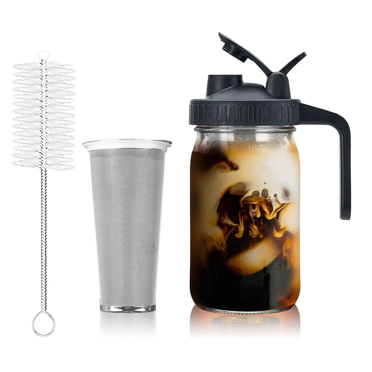Pembuat kopi Cold Brew 32Oz, teko kopi dengan Stainless Steel, penyaring Super padat untuk kopi es, teh es-A