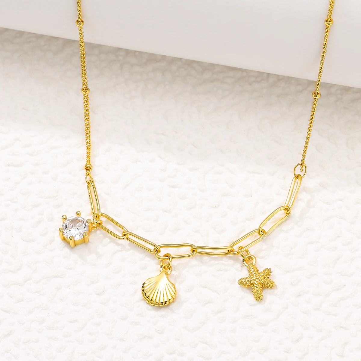 

Женское Ожерелье с цирконом Harong Shell, морская звезда, Пляжное медное ожерелье без выцветания, модные ювелирные изделия, подарки для друзей и отпуска