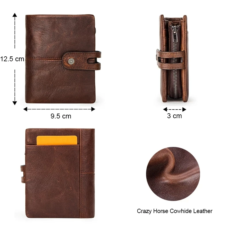 RFID Blocking Men Wallets Crazy Horse Leather Short Coin Purse Hasp Design Wallet Cow Leather Clutch Wallets Carteiras