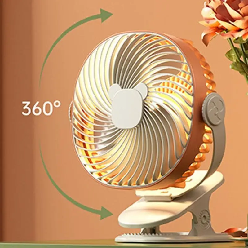 Ventilador Clip portátil con abrazadera fuerte, ventilador refrigeración silencioso recargable por USB 5 velocidades