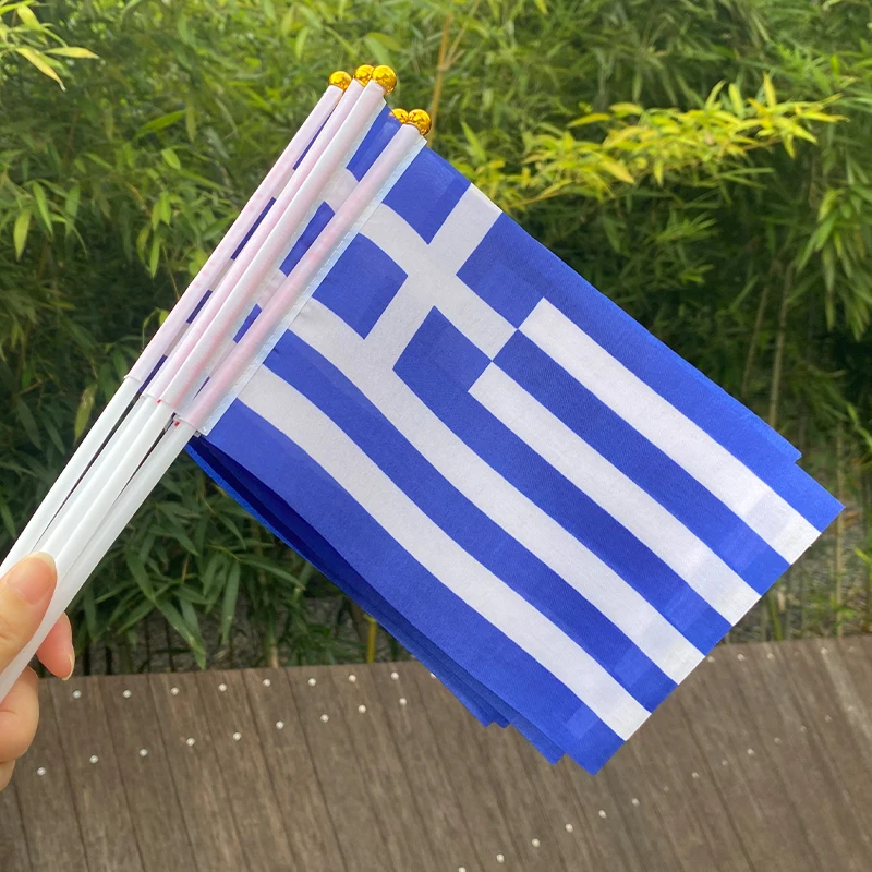 xvggdg  100pcs  14 * 21cm   Wholesale Small Greece  Hand Waving National Flag   Polyester Greece  hand Flag