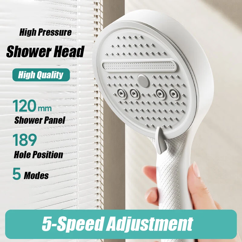 

High Pressure Showerhead Handheld Spray 5 Modes Adjustable Shower Head Water Saving Hangable Bathroom Accessories