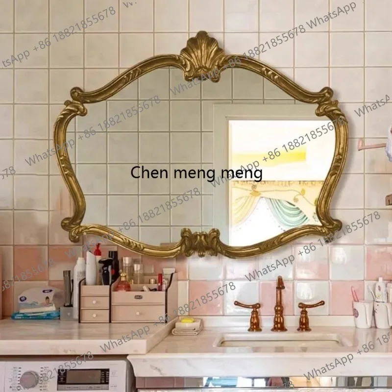 M183 European retro bathroom mirror carved fireplace decorative mirror bathroom wall hanging makeup mirror