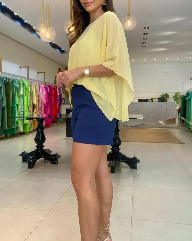 Women's Top 2026 Spring Summer New Solid Color Sheer Mesh Batwing Sleeve Poncho Casual Beach Top with V-Neck Camisole