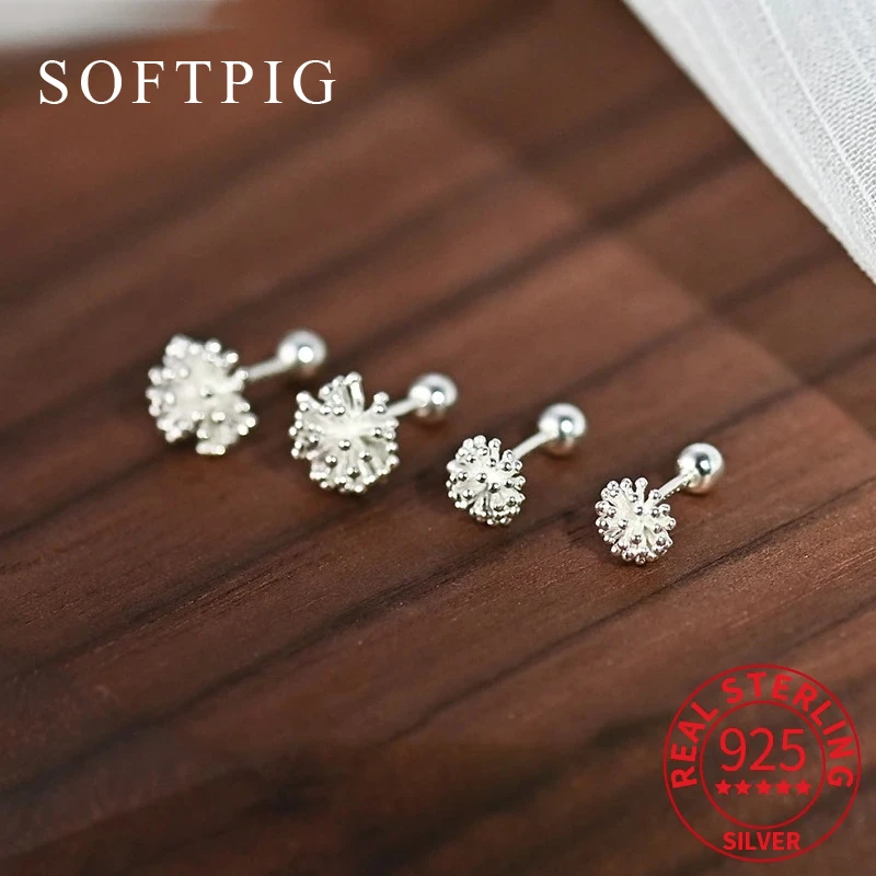 

SOFTPIG Real 925 Sterling Silver Dandelion Piercing Screw Bead Mini Stud Earrings for Women Cute Fine Jewelry Plant Accessories
