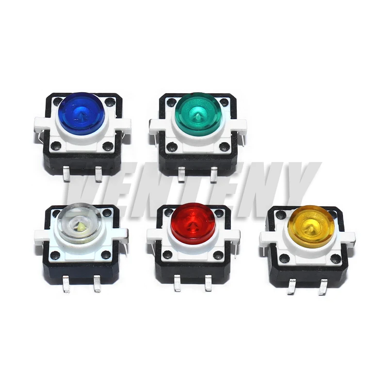 5PCS 12X12X7.3 Tactile Push Button Switch Momentary Tact LED 5 Color 12X12X7.3mm Red/Yellow/Green/Blue/ White ﻿ ﻿ ﻿