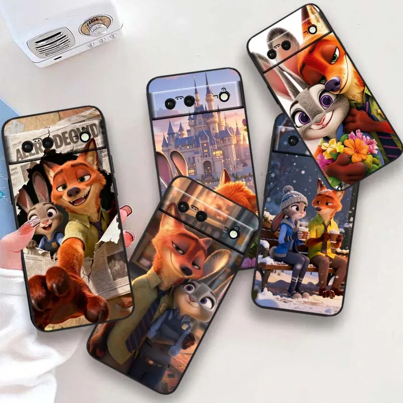 

Disney Zootopia Anime For Google Pixel 10 9a 9 8A 8 7 7A 6 6A Pro XL 2024 5G Black Soft TPU Silicone Cover