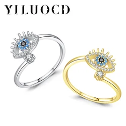 YILUOCD Cubic Zircon Turkey Evil Eye Ring 18k Gold Color Plated Adjustable Open Ring For Women Amulet Islamic Jewelry Gift