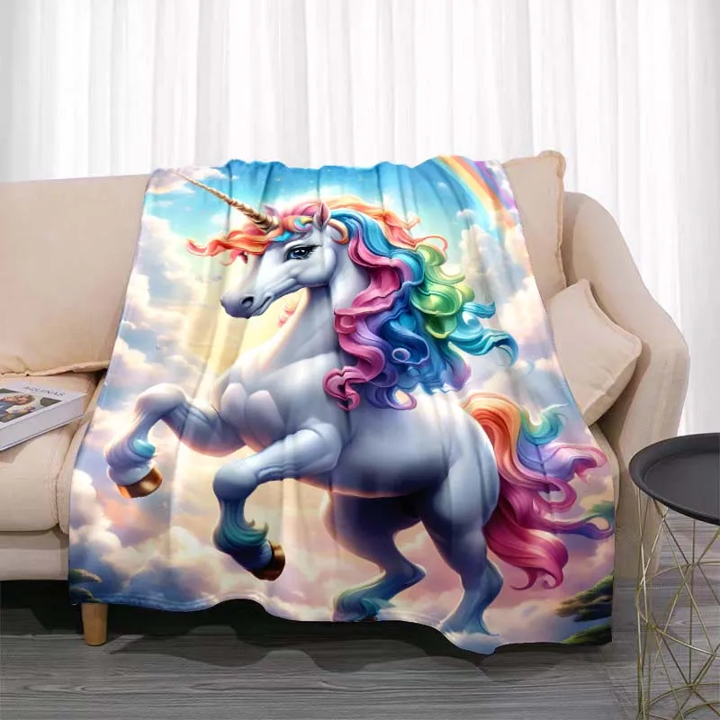 

3D Cartoon Unicorn Pattern Blanket for Bedroom Living Room Home Decoration Picnic Blankets for Children's Room Bed Birthday Gift