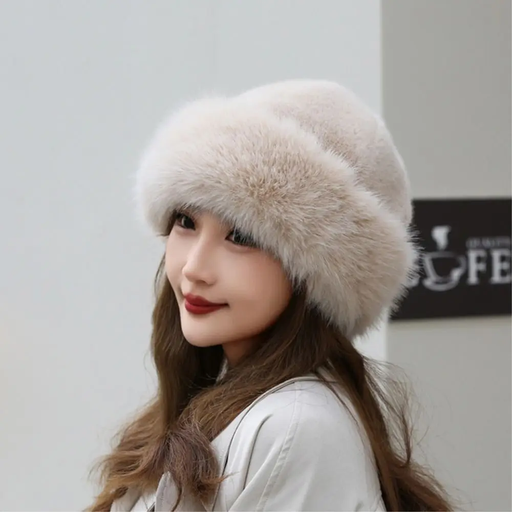 Winter Plush Hat Women Thickened Warm Fashion Simple Beret Harajuku Hat Imitation Fur Ear Protection Hat