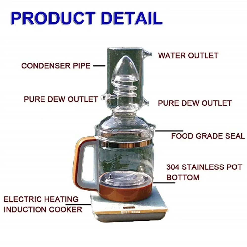 2.5L DIY New Home Glass DIY Electric Heating Moonshine Still Pure Water Distiller Essential Oil Extraction Equipment