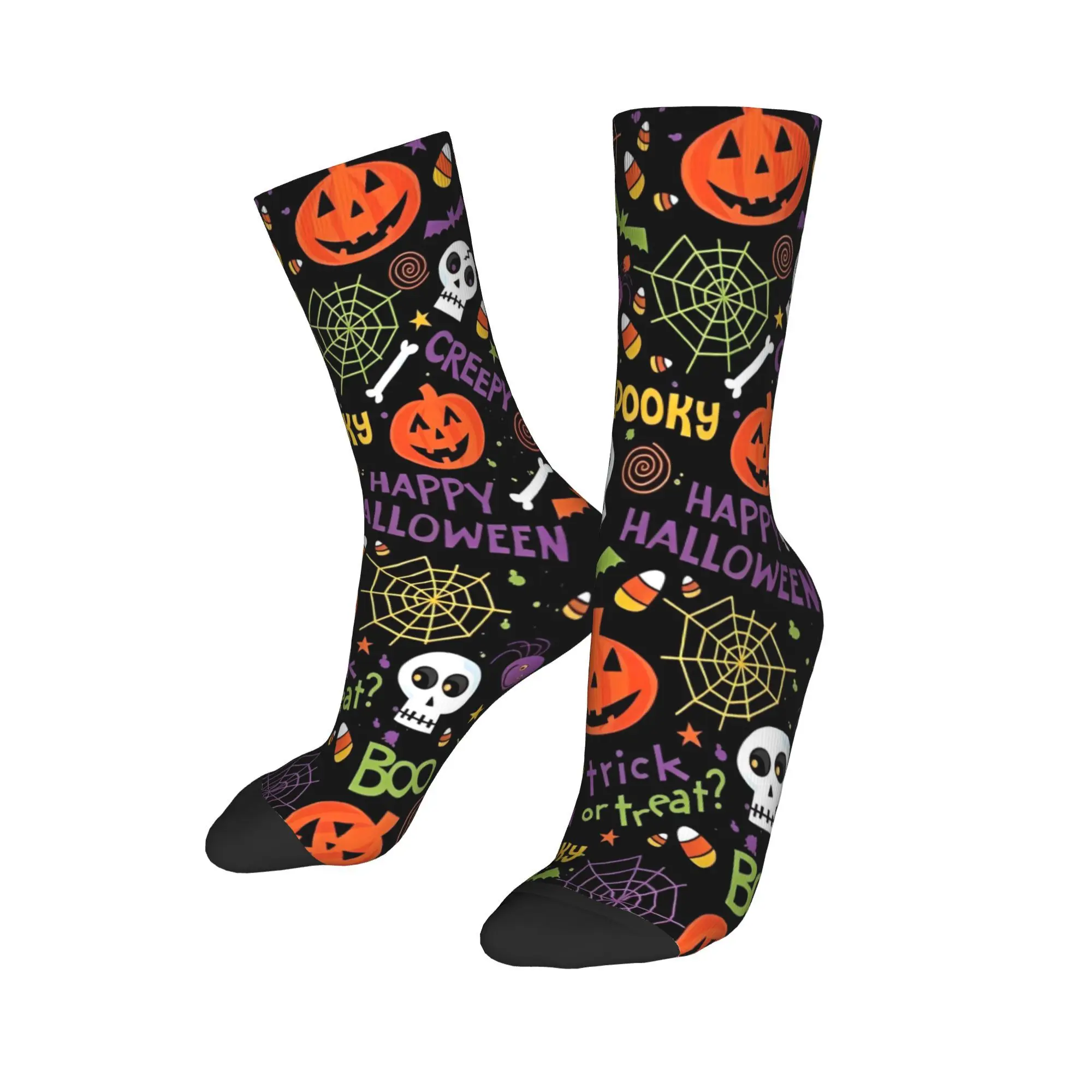 Harajuku Women Men Socks Halloween horror Pumpkin Skeleton Bat Merch Cute  Sport Dress Socks All Season