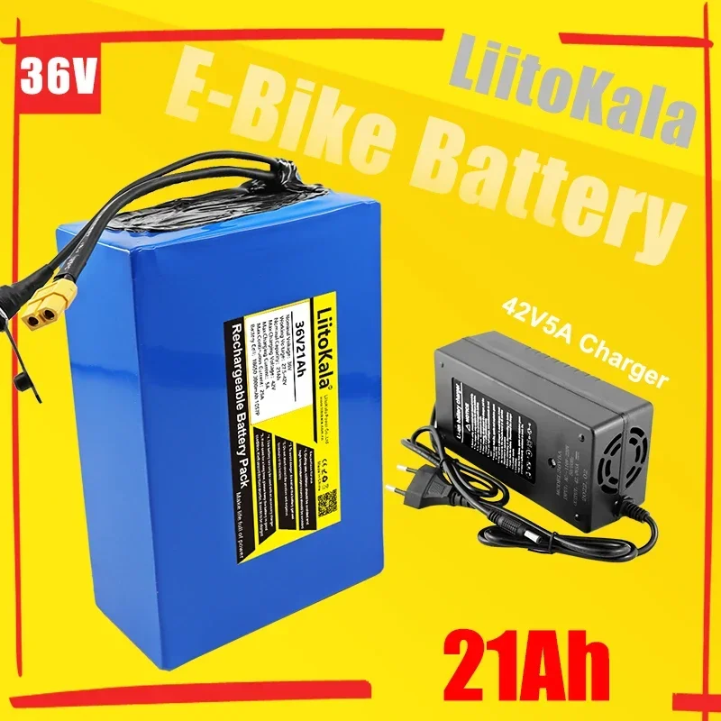 LiitoKala 36V21Ah Electric Bike Battery Built in 20A BMS Lithium Battery Pack 36 Volt with 2A Charge Ebike Battery