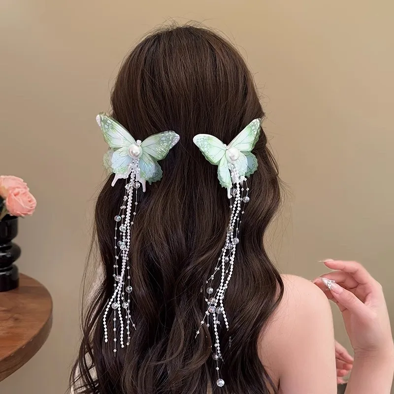

Chinese Style Butterfly Hairpin - Fairy Core Fringe Hair Accessories for Women, Long Tassel Photo Headdress Niche Aesthetic