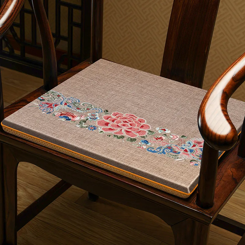 Chinese Style Solid Wood Chair Cushion, Mahogany Round Chair Pad, 3cm High Density Sponge Seat Mat for Teahouse Table, Armchair
