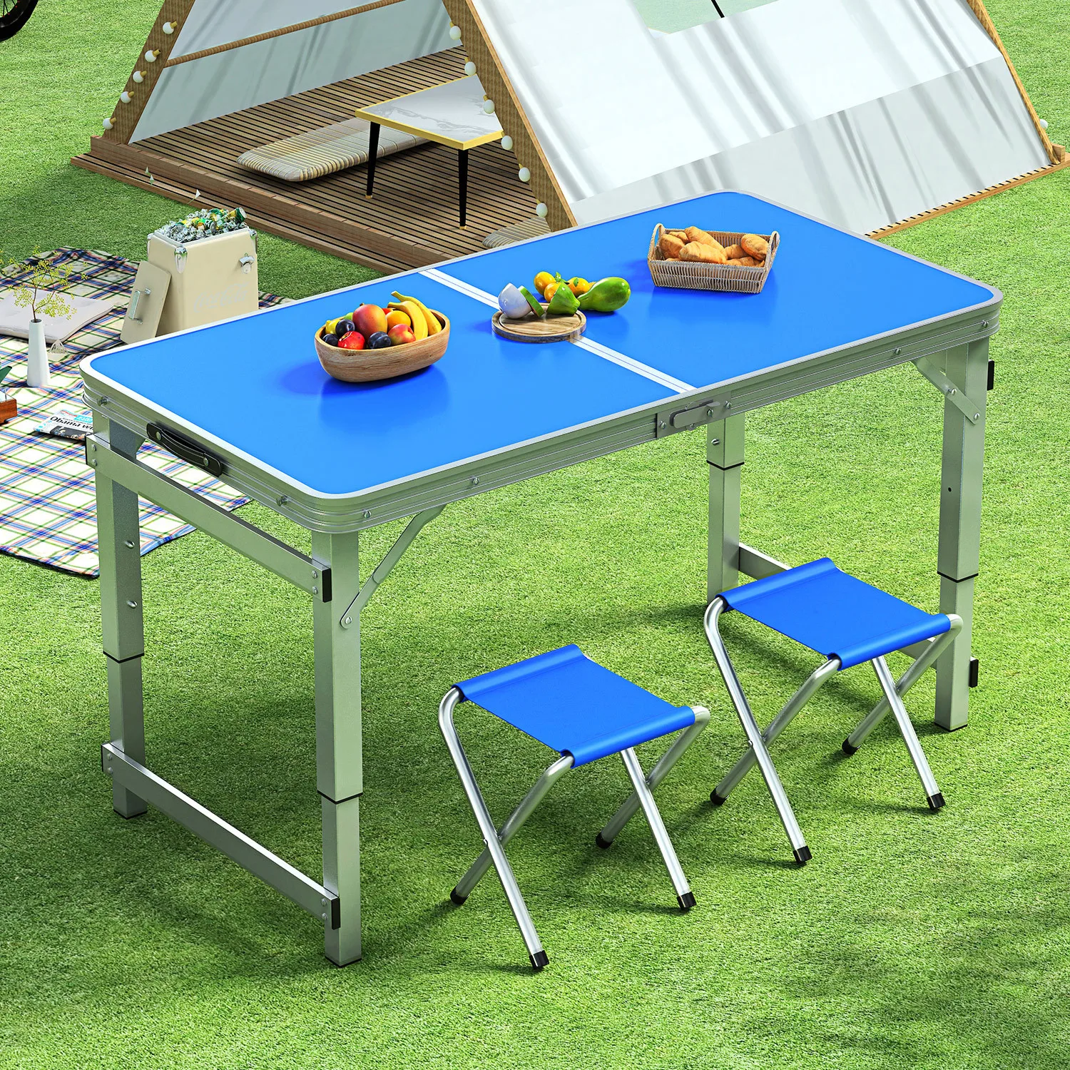 Portable aluminum alloy folding outdoor table, picnic foldable camping table and chair set