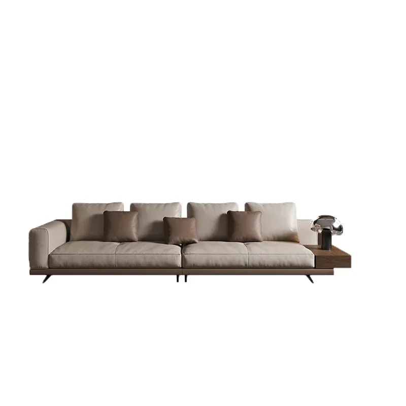 

Leather sofa living room large flat modern light luxury straight row villa Italian minimalist