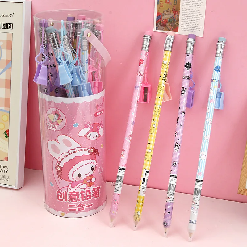 16pcs/lot Sanrio Melody Big Wooden Pencil Cinnamoroll Standard Pencils Writing Drawing Tool School Office Supply Stationery