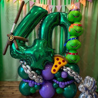 46pcs Anime Ninja Turtles Black Digital Aluminum Film Balloon Set for Boys' Birthday Party Decor Children's Happy Birthday Gift