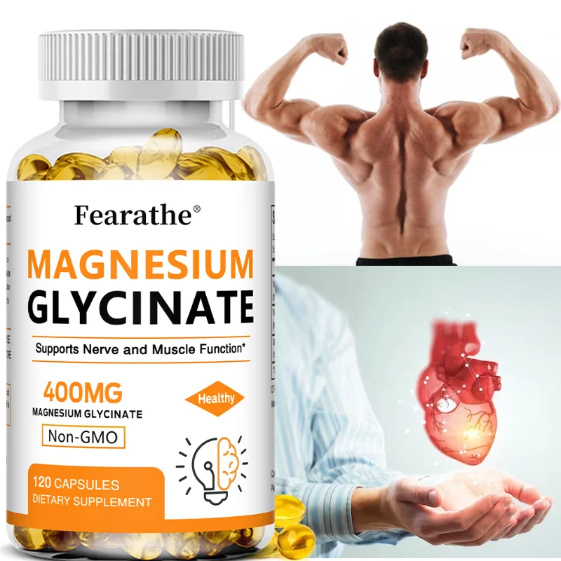Magnesium Glycinate 400mg Capsules, Support Muscle, Bone, Heart, Nerve, Sleep Quality & Immune System Health, Non-GMO