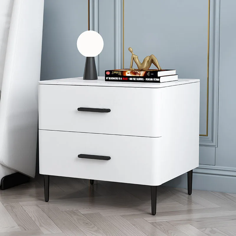 Creamy Rock Panel Nightstand - Add a Touch of Elegance to Your Bedroom with this Luxurious Piece of Furniture