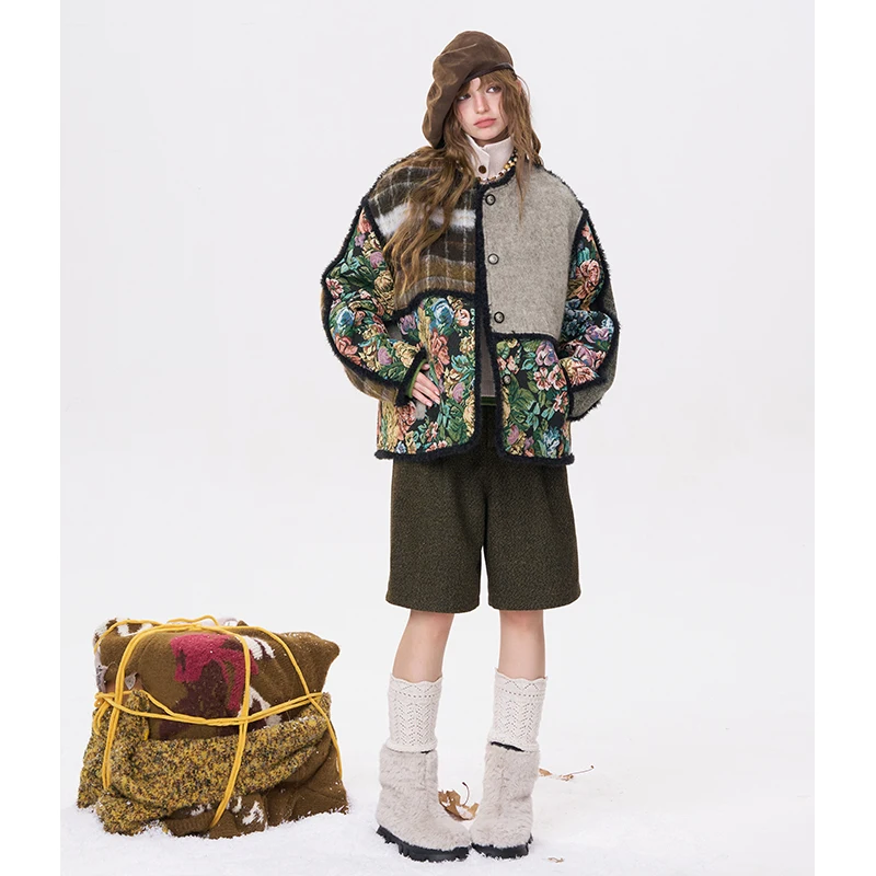 ELFSACK New Oriental Design Patchwork Floral Sleeve Coat For Women
