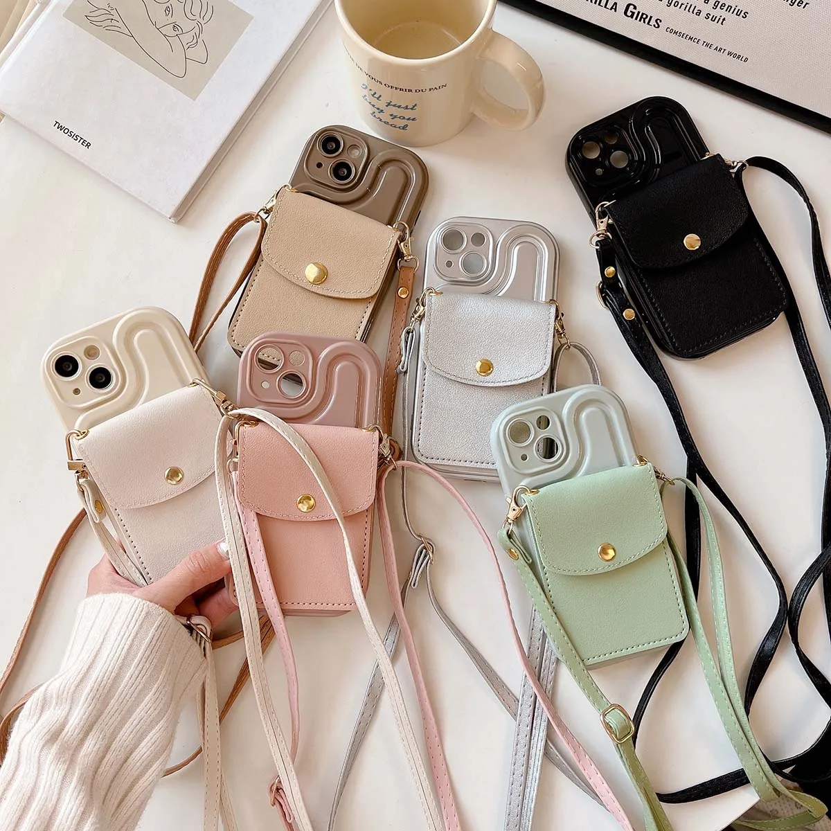 

Luxury Crossbody Card Holder Soft Back Covers For iPhone 14 13 12 11 Pro Max With Lanyard Card Pocket Leather Wallet Phone Case