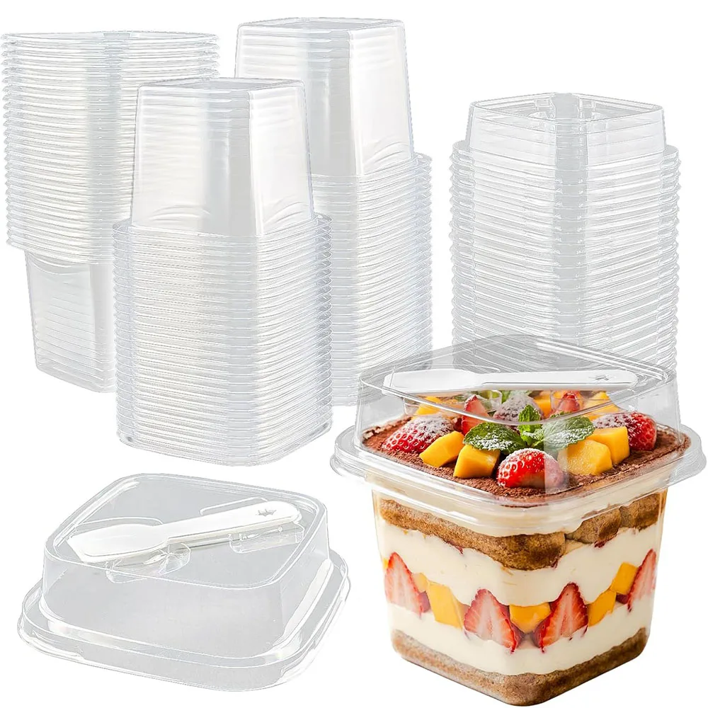 Square Box Cake Box for Stall Selling, Wood Pulp Cup Fruit Cream Cake Box, Mousse Cake Disposable Packaging Box