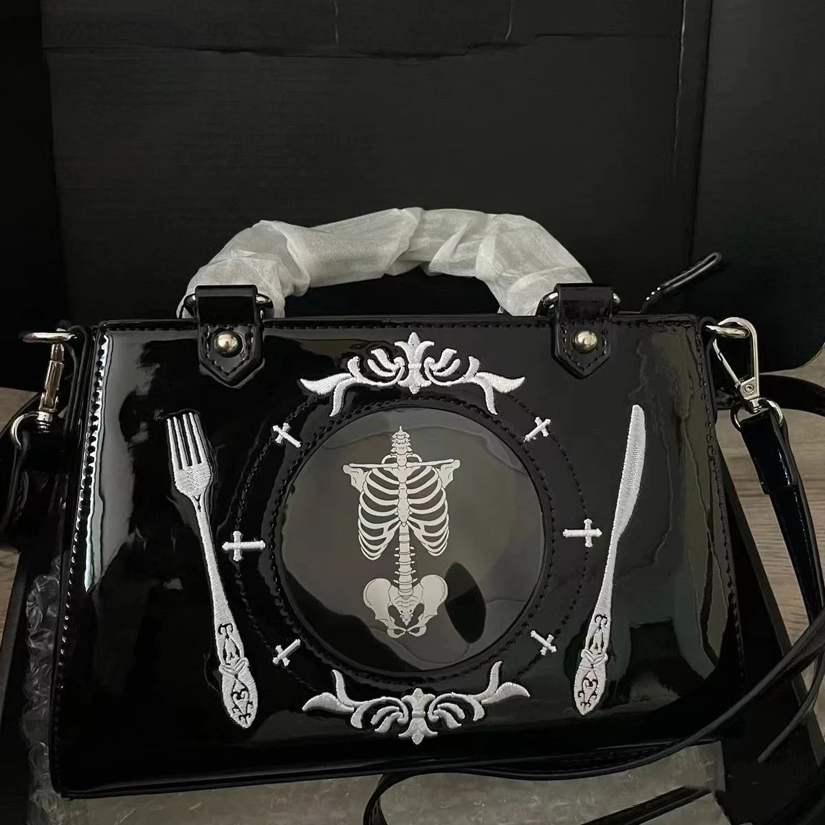 Japanese Punk Harajuku Style Cool Dark Skeleton Dinner ITA Bag Package borsa a tracolla Tote Bags borsa da donna