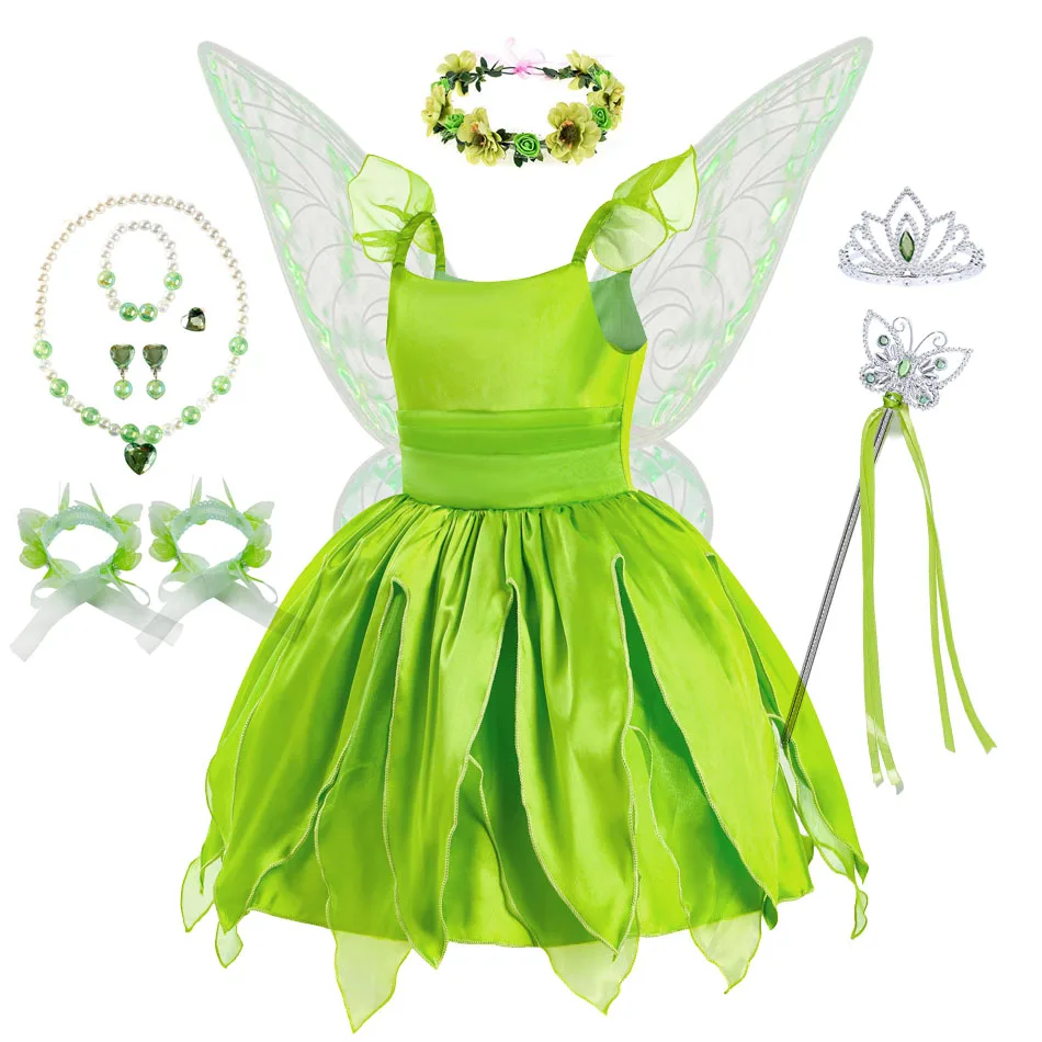 

Baby Girls TinkerBell Dress Kids Green Fairy Costume Toddler Leaf Modeling Ball Gown Birthday Party Outfits Halloween Supply