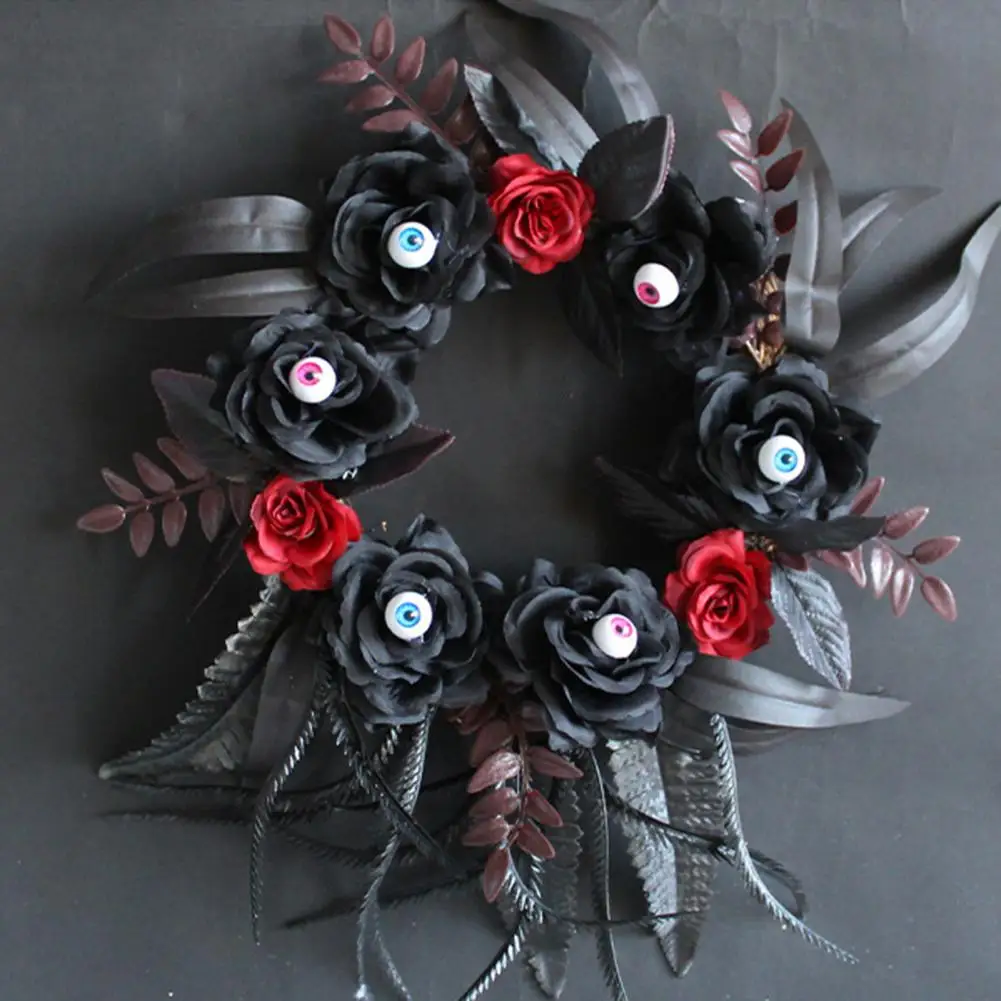 Durable Halloween Decoration Handcrafted Halloween Wreath with Eyeballs Black Roses for Front Door Party Decor Spooky for Window